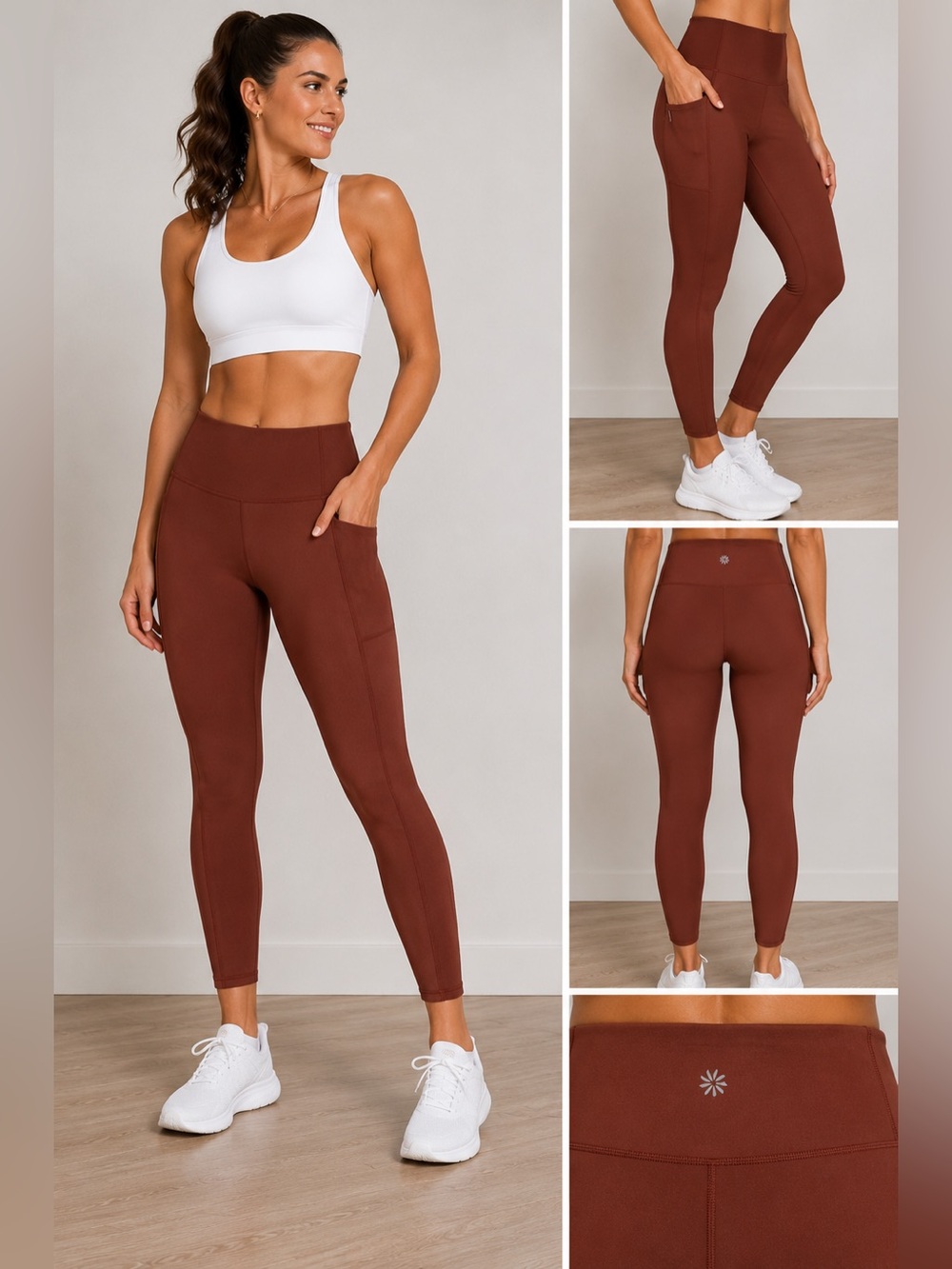 Athleta Salutation Stash Pocket II 7/8 Tights Rust Brown Small S